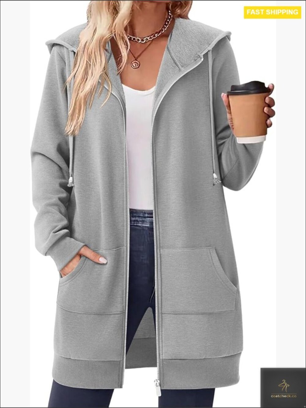 Oversized Fleece Zip Hoodie Tunic Sweatshirt Long Sleeve Casual Chic Y2K